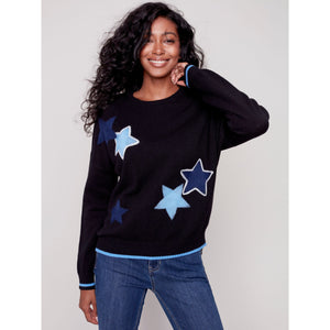 PUNCHED STAR SWEATER-Jackets & Sweaters-CHARLIE B-XSMALL-Black-Coriander