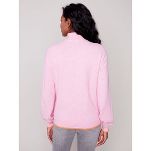 QUARTER ZIP HIGH COLLAR SWEATER-Jackets & Sweaters-CHARLIE B-Coriander