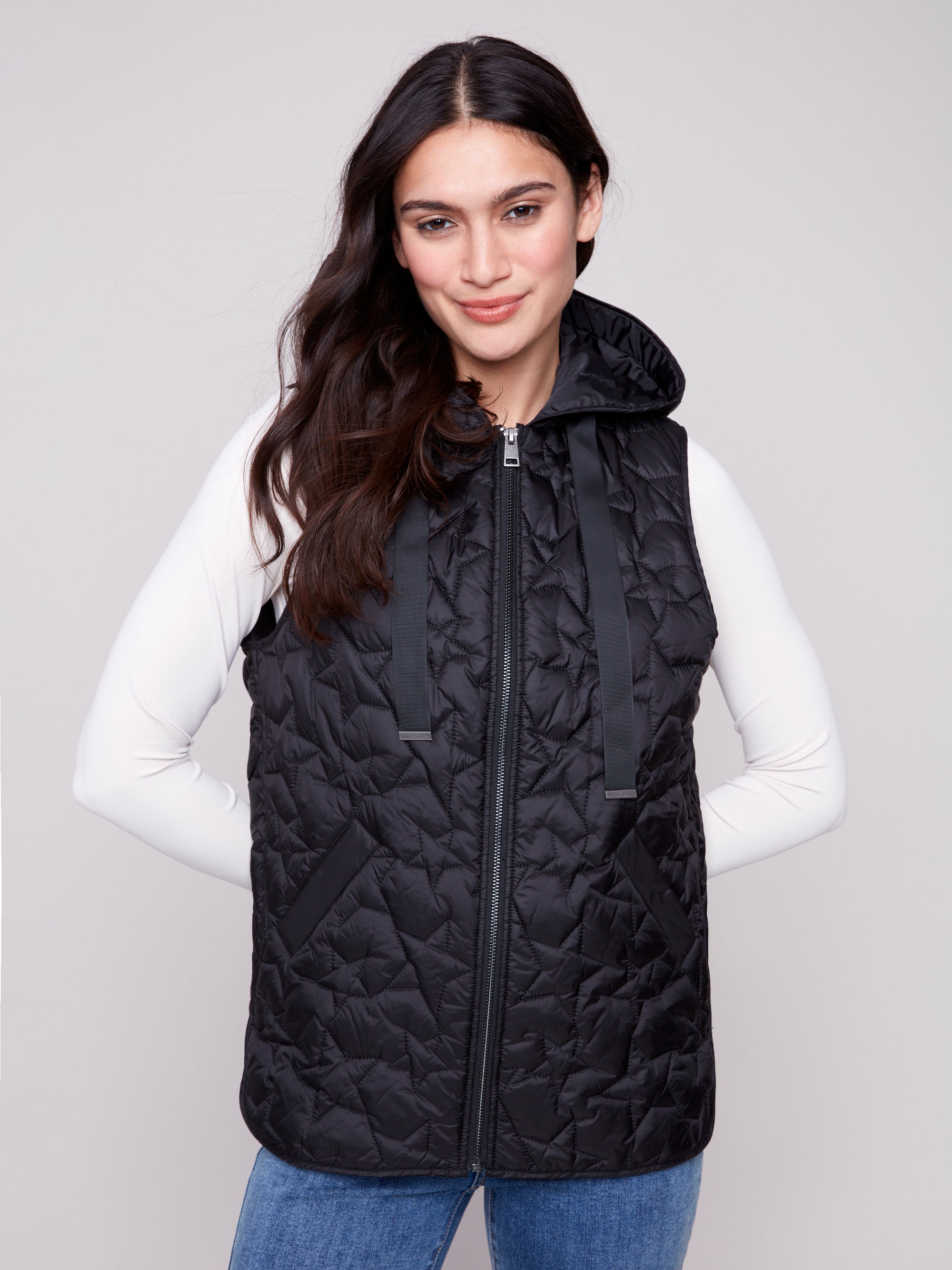 QUILTED SHORT VEST | STAR: BLACK-Jackets & Sweaters-CHARLIE B-Coriander