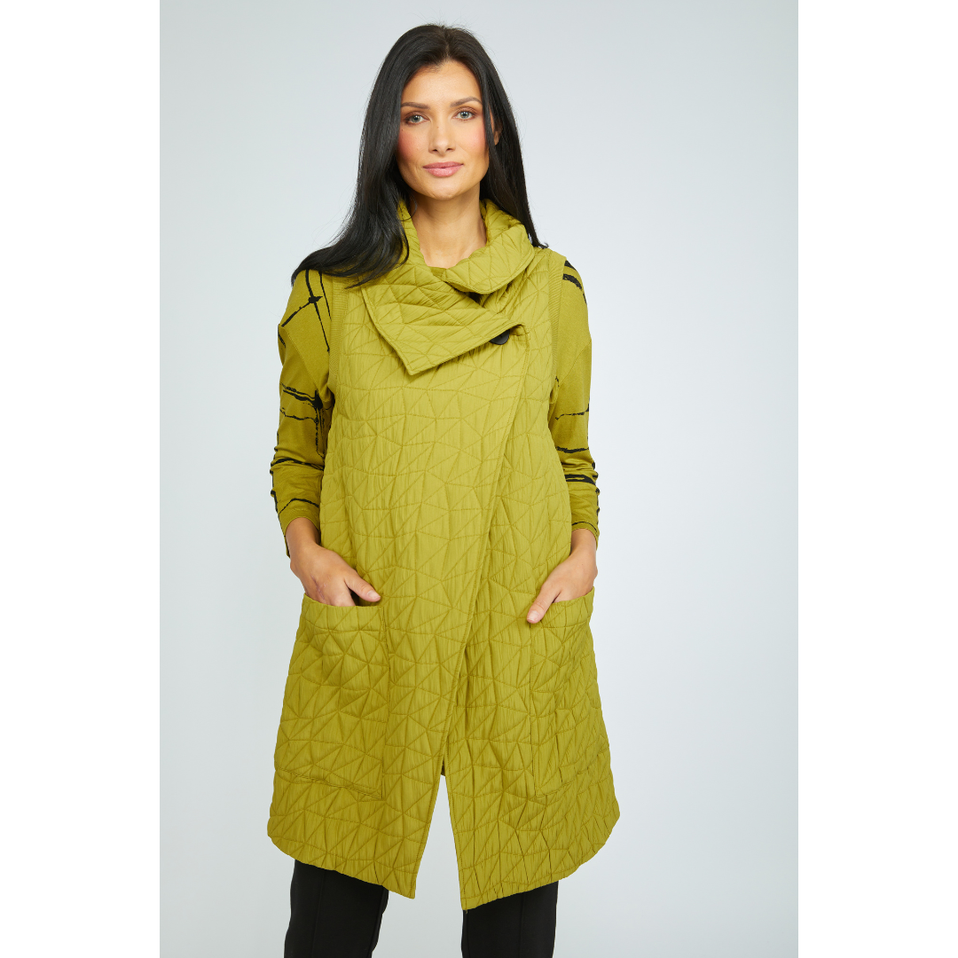 QUILTED VEST | ANGLED POCKET-Jackets & Sweaters-OLIVIA-SMALL-MOSS-Coriander