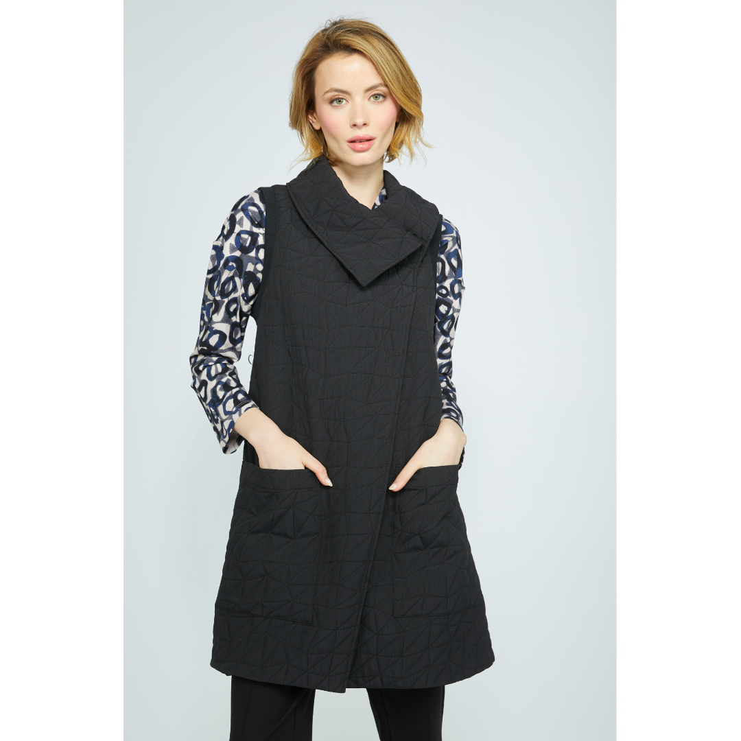 QUILTED VEST | ANGLED POCKET-Jackets & Sweaters-OLIVIA-SMALL-BLACK-Coriander