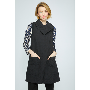 QUILTED VEST | ANGLED POCKET-Jackets & Sweaters-OLIVIA-SMALL-BLACK-Coriander