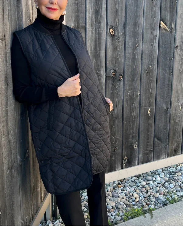QUILTED VEST | LONG-Jackets & Sweaters-ILSE JACOBSEN-36-BLACK 001-Coriander