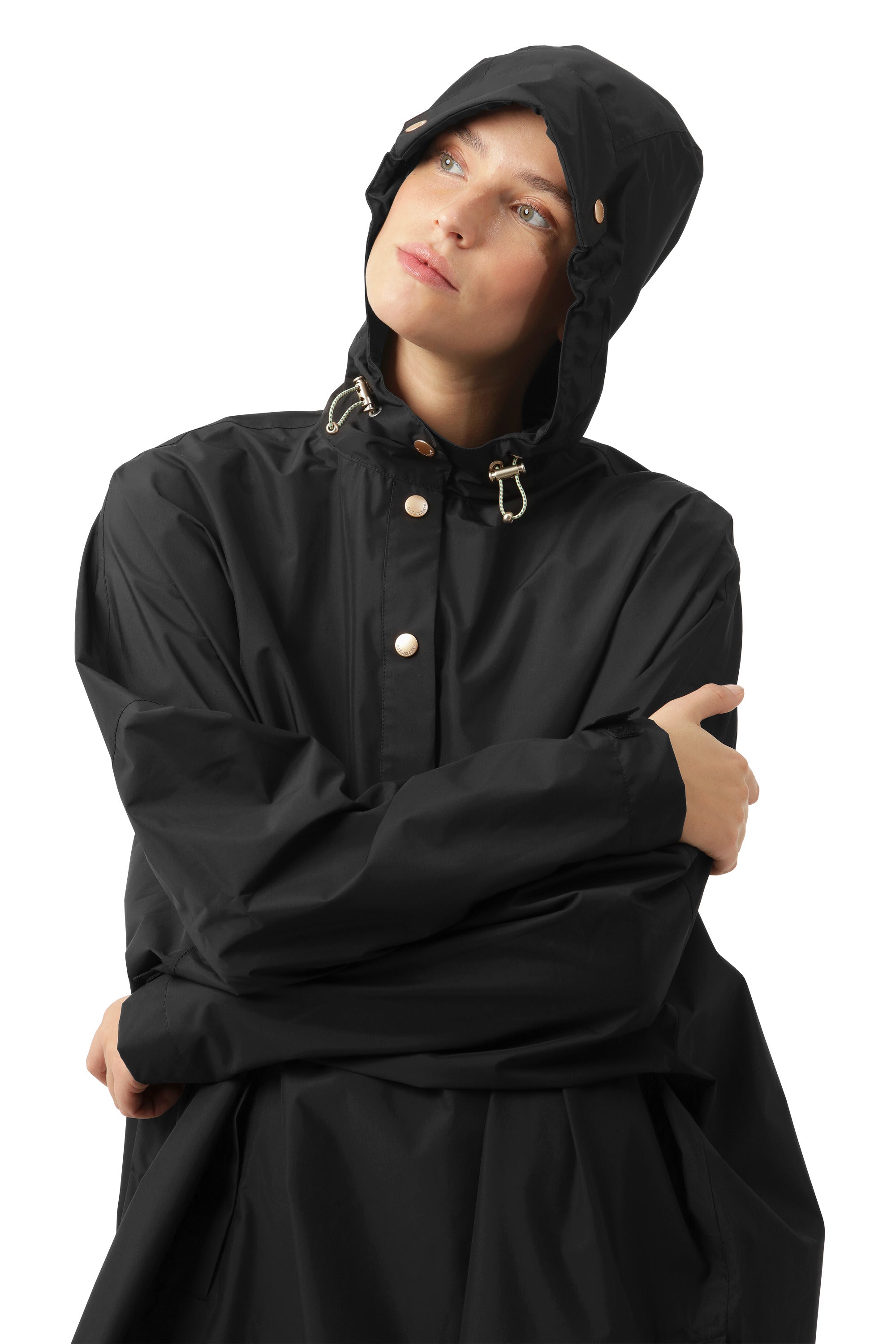 RAIN PONCHO | LONG WITH SLEEVES-Jackets & Sweaters-ILSE JACOBSEN-ONE-BLACK 001-Coriander