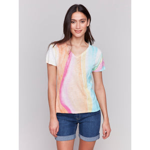 RAINBOW CREW NECK TEE-Tops-CHARLIE B-XSMALL-RAINBOW-Coriander