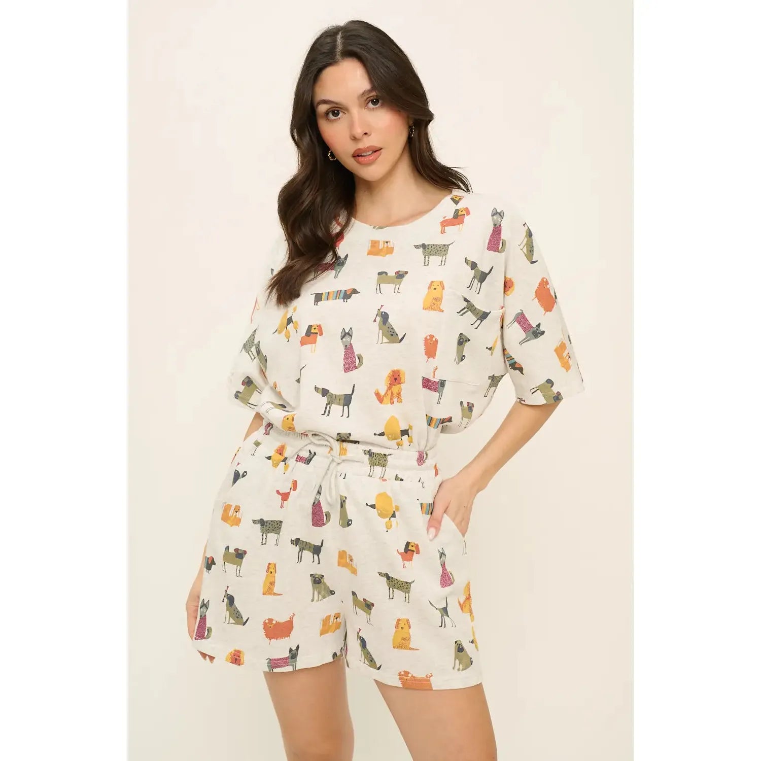 RELAXED SHORTS | COLOURFUL CARTOON DOGS-Bottoms-SM WARDROBE-Coriander