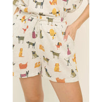 RELAXED SHORTS | COLOURFUL CARTOON DOGS-Bottoms-SM WARDROBE-SMALL-MULTI-Coriander