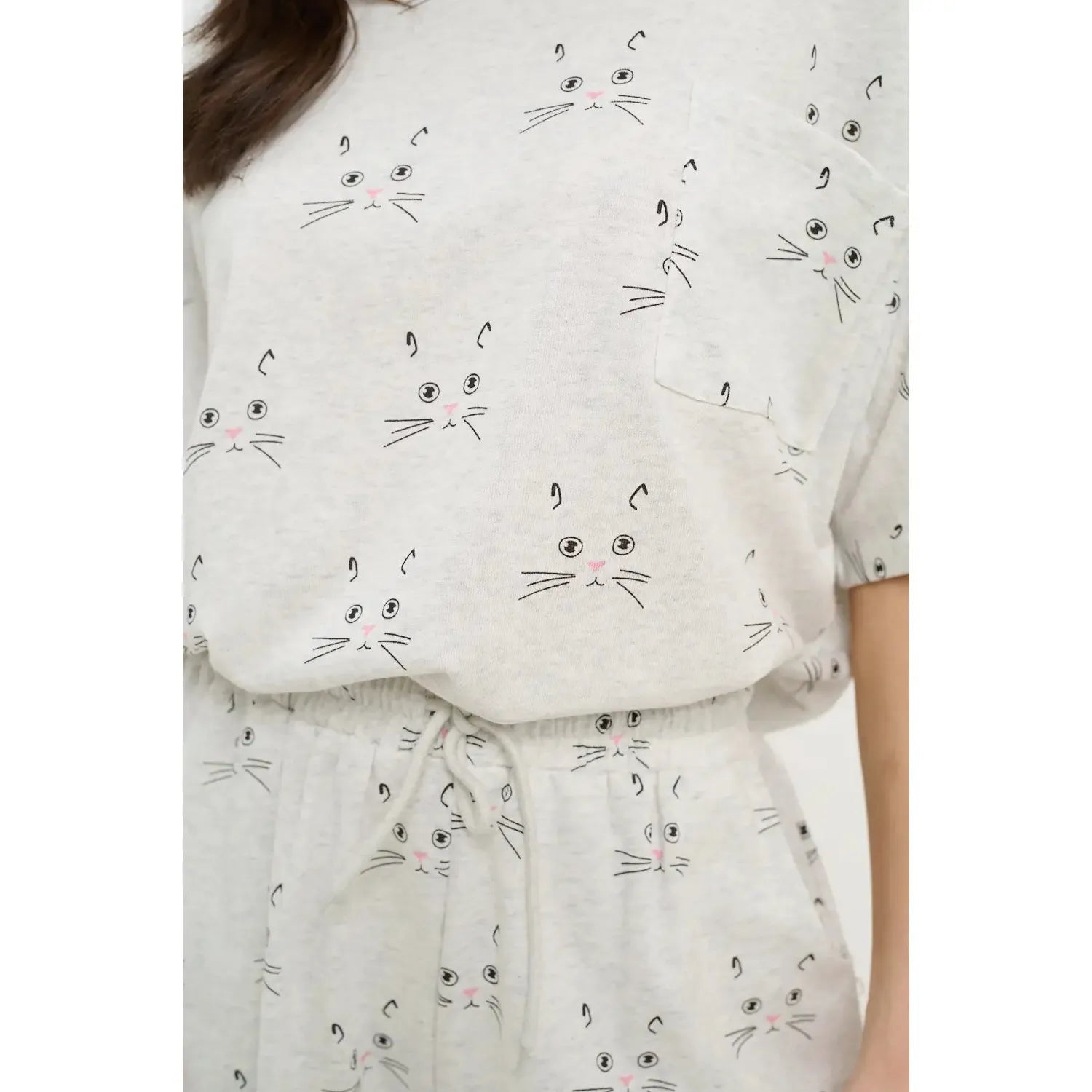 RELAXED T-SHIRT | CAT FACES-Top-SM WARDROBE-Coriander