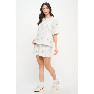 RELAXED T-SHIRT | CAT FACES-Top-SM WARDROBE-Coriander