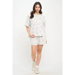 RELAXED T-SHIRT | CAT FACES-Top-SM WARDROBE-Coriander