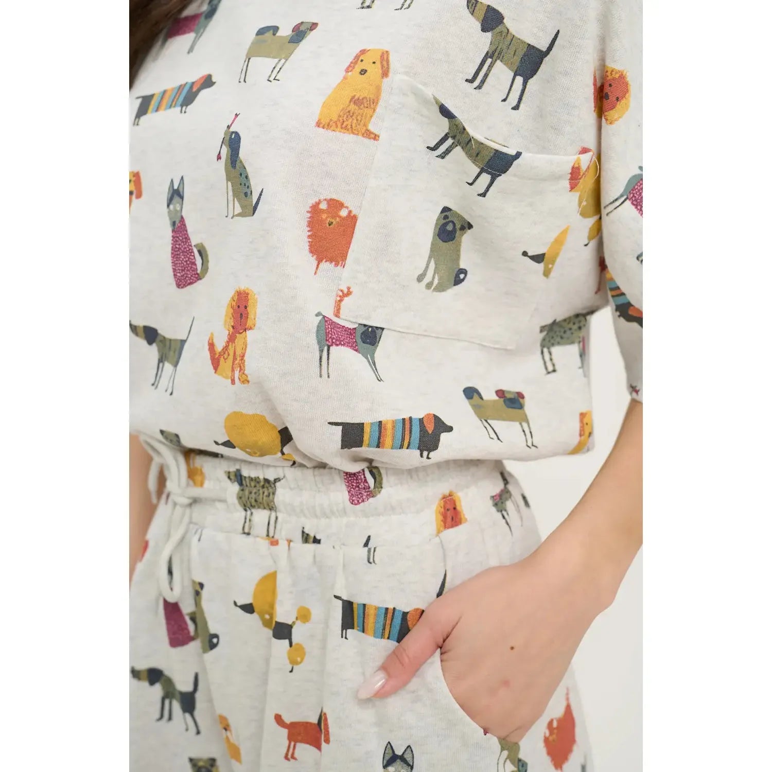 RELAXED T-SHIRT | COLOURFUL CARTOON DOGS-Top-SM WARDROBE-Coriander