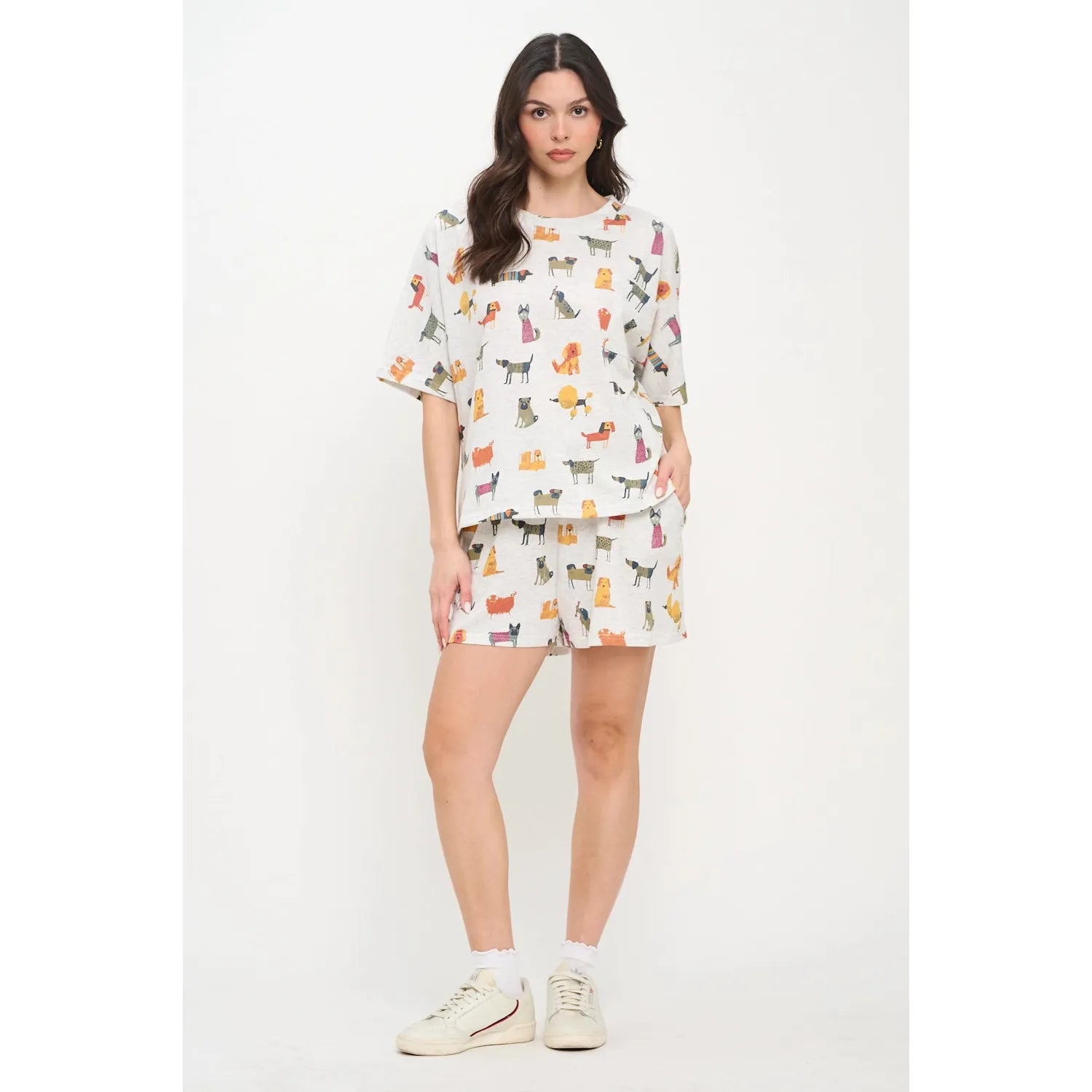 RELAXED T-SHIRT | COLOURFUL CARTOON DOGS-Top-SM WARDROBE-Coriander