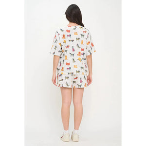 RELAXED T-SHIRT | COLOURFUL CARTOON DOGS-Top-SM WARDROBE-Coriander
