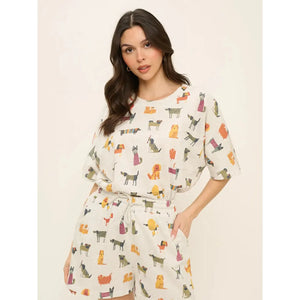 RELAXED T-SHIRT | COLOURFUL CARTOON DOGS-Top-SM WARDROBE-SMALL-MULTI-Coriander