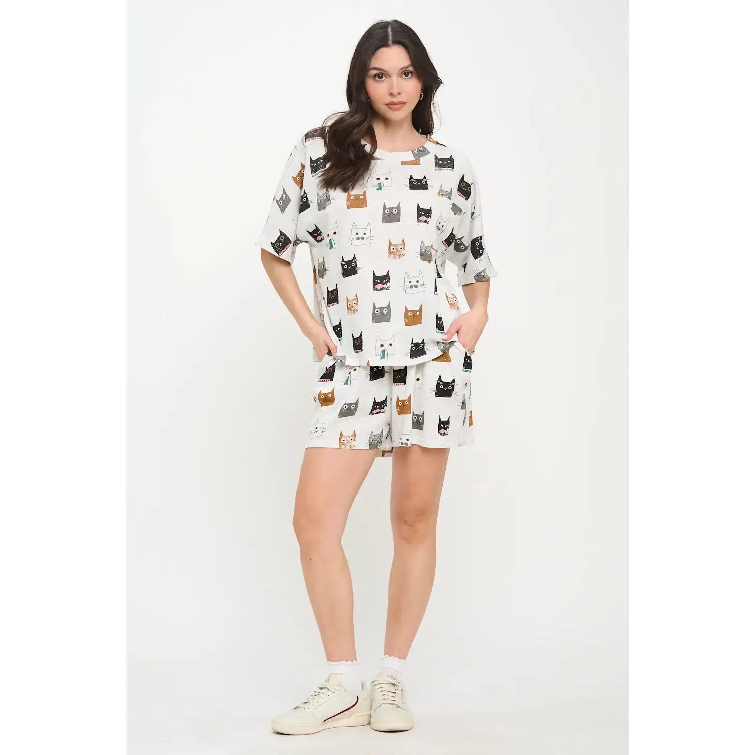 RELAXED T-SHIRT | KITTEN FACE-Top-SM WARDROBE-Coriander