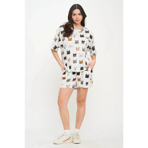 RELAXED T-SHIRT | KITTEN FACE-Top-SM WARDROBE-Coriander