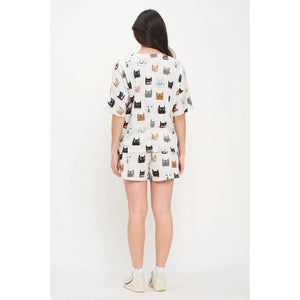 RELAXED T-SHIRT | KITTEN FACE-Top-SM WARDROBE-Coriander