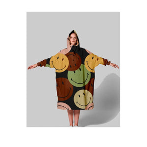 RETRO SMILEY PONCHO-Jackets & Sweaters-RAIN KISS-Coriander