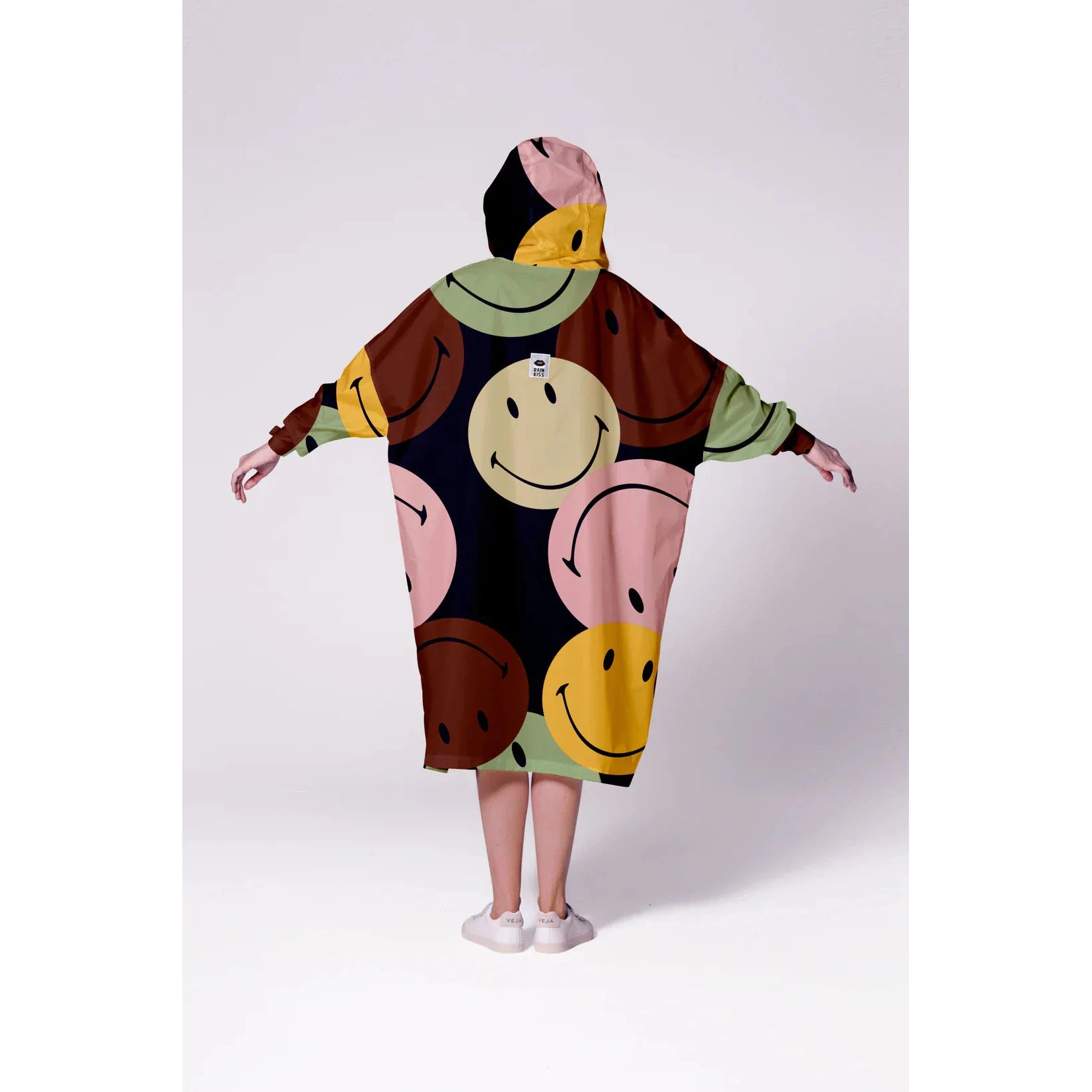 RETRO SMILEY PONCHO-Jackets & Sweaters-RAIN KISS-Coriander