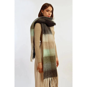 REVERSIBLE FRINGED SCARF-Accessories-MOLLY BRACKEN-Coriander