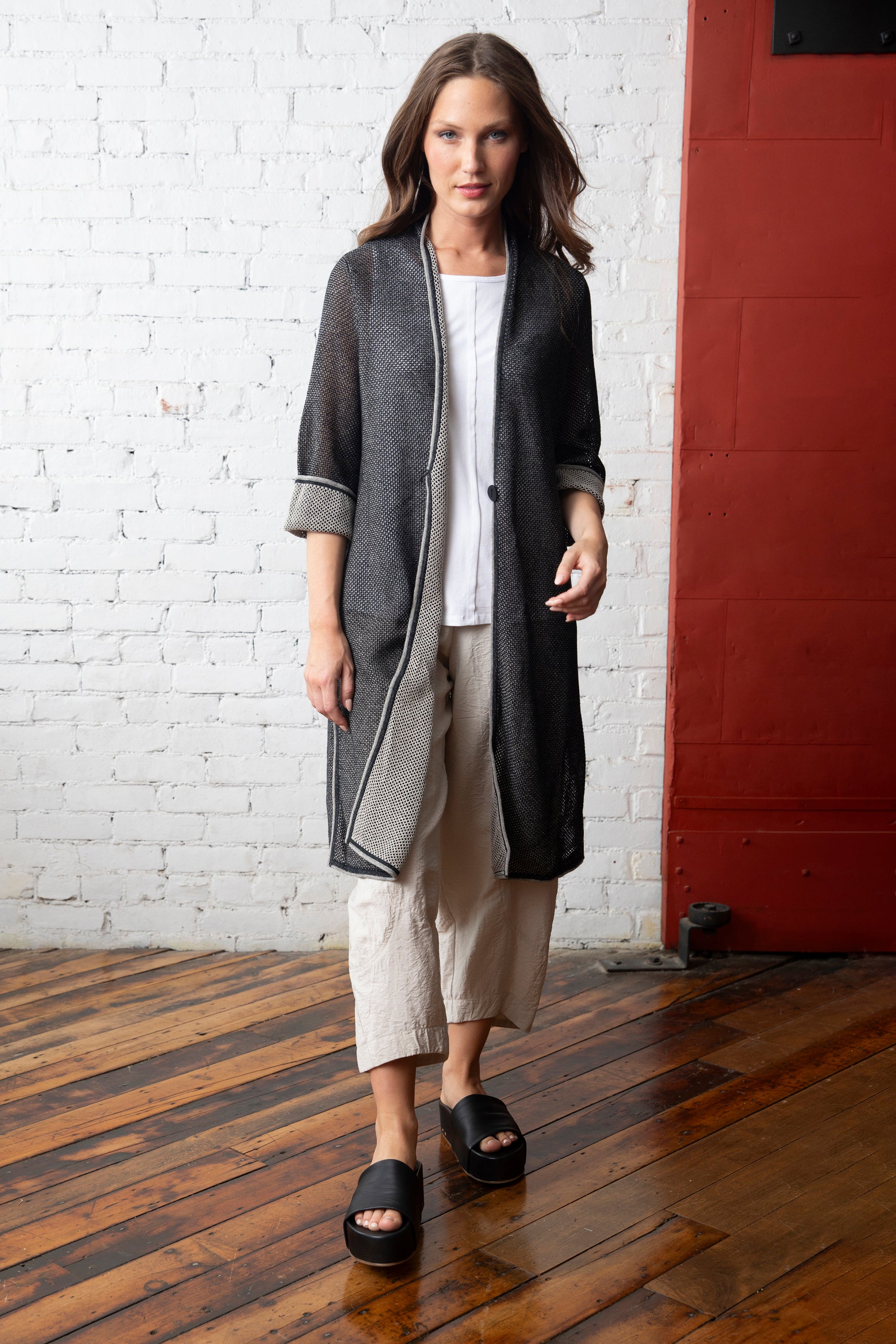 REVERSIBLE MESH STITCH DUSTER-Jackets & Sweaters-LIV BY HABITAT-SMALL-Black-Coriander