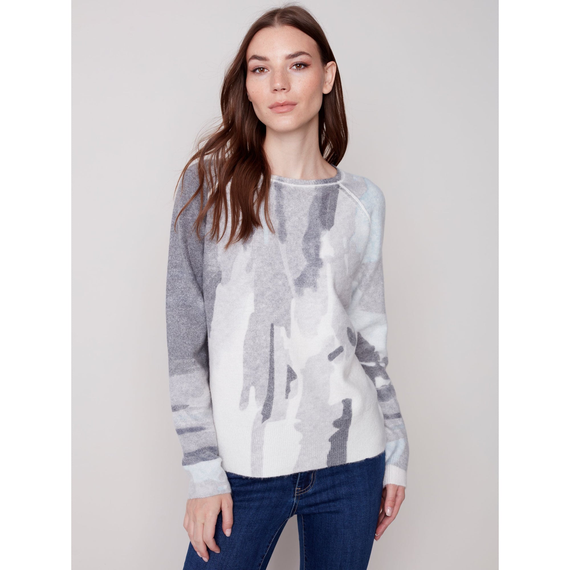 REVERSIBLE PRINTED SWEATER - CHARCOAL-Sweaters & Jackets-CHARLIE B-XSMALL-CHARCOAL-Coriander