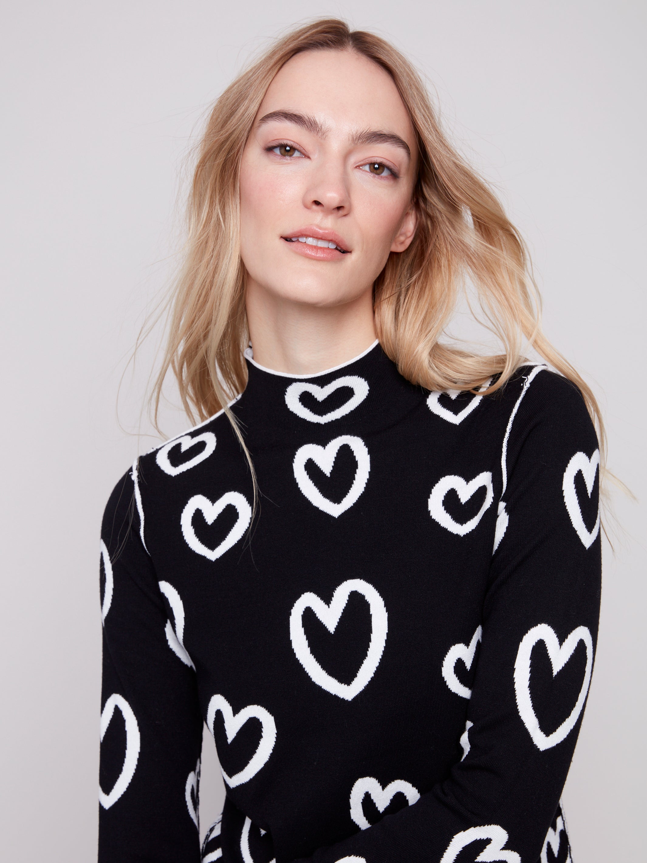 REVERSIBLE SWEATER | MOCK NECK: HEARTS-Jackets & Sweaters-CHARLIE B-Coriander
