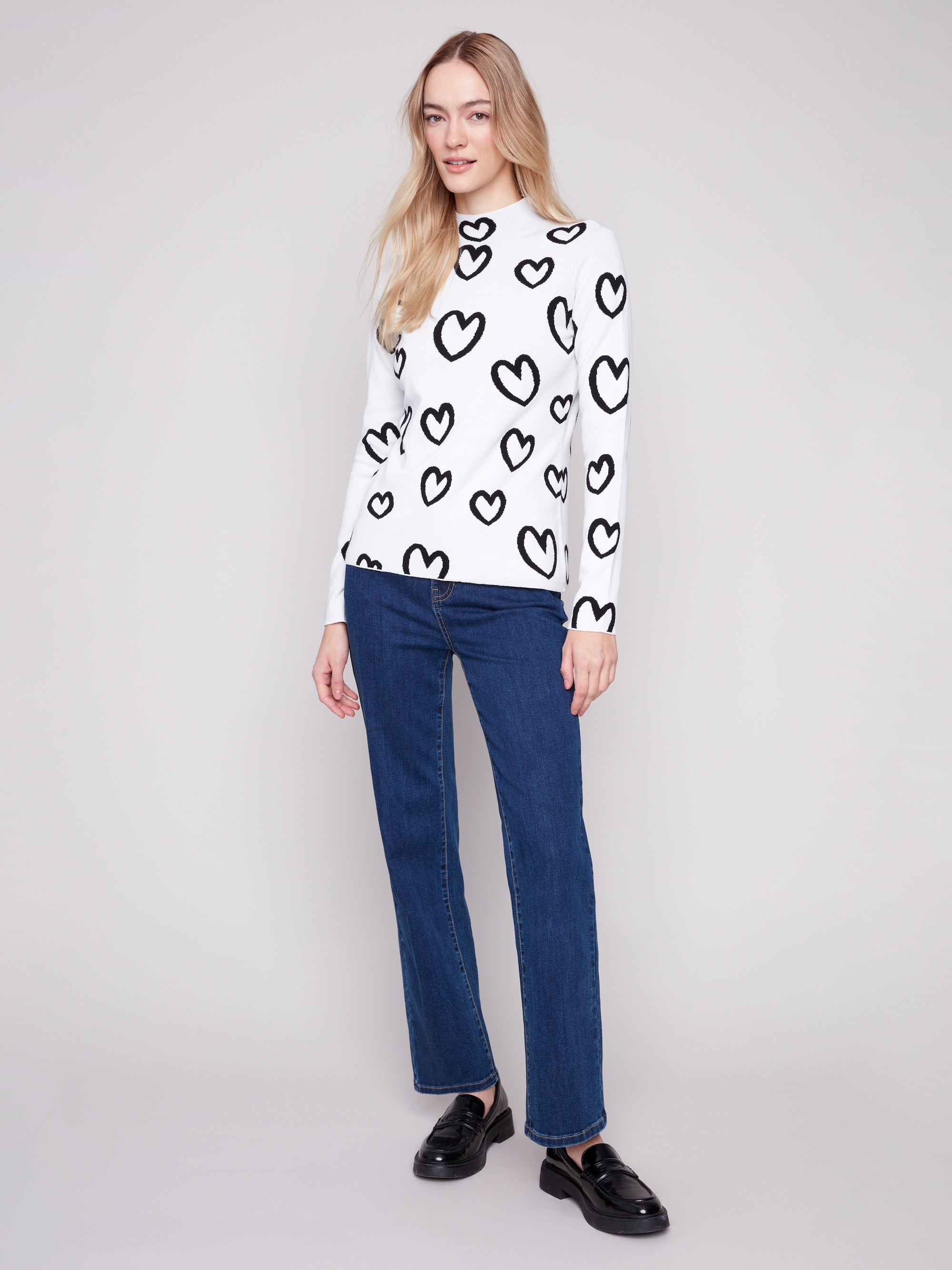 REVERSIBLE SWEATER | MOCK NECK: HEARTS-Jackets & Sweaters-CHARLIE B-Coriander