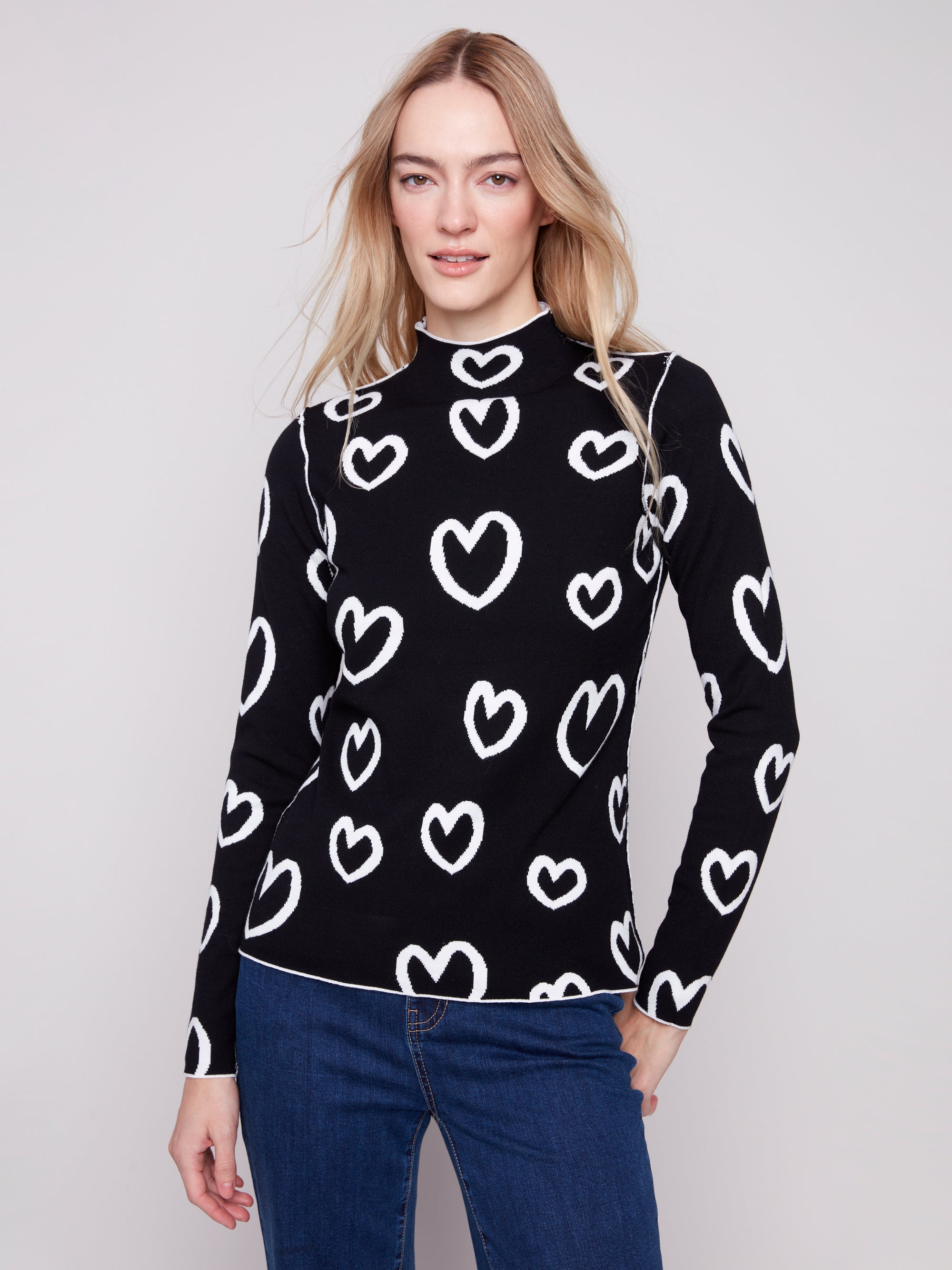 REVERSIBLE SWEATER | MOCK NECK: HEARTS-Jackets & Sweaters-CHARLIE B-Coriander
