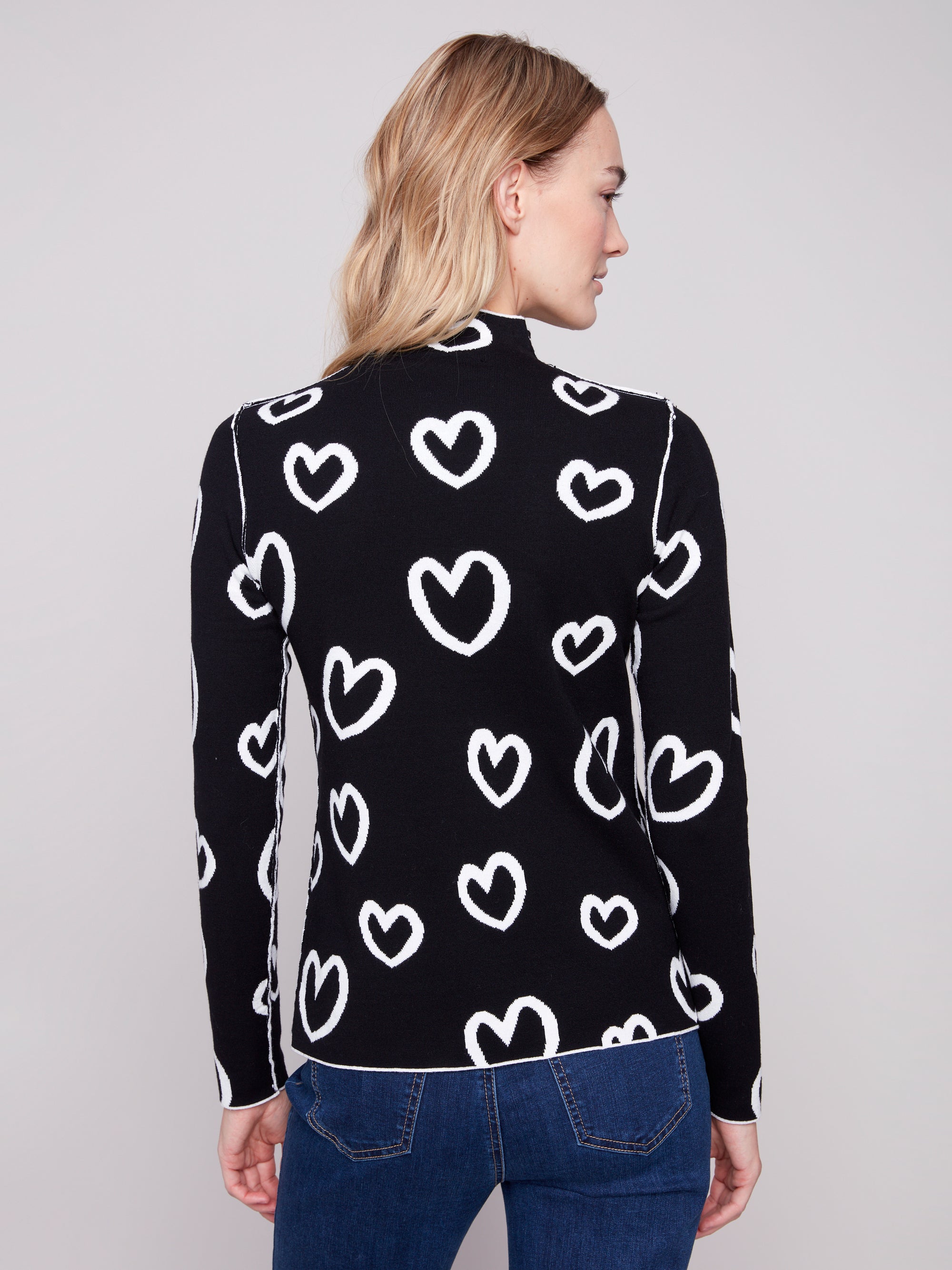 REVERSIBLE SWEATER | MOCK NECK: HEARTS-Jackets & Sweaters-CHARLIE B-Coriander