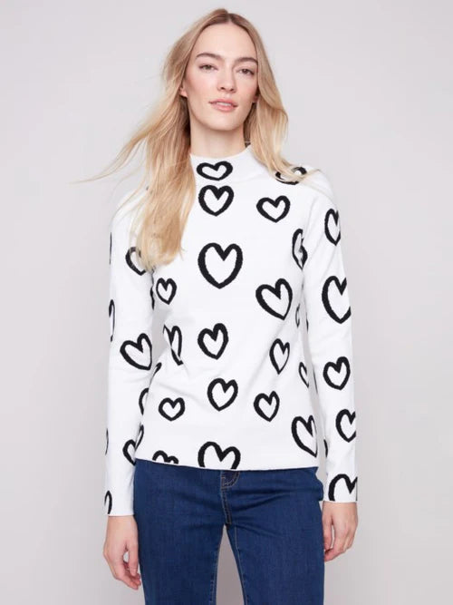 REVERSIBLE SWEATER | MOCK NECK: HEARTS-Jackets & Sweaters-CHARLIE B-XSMALL-HEARTS-Coriander