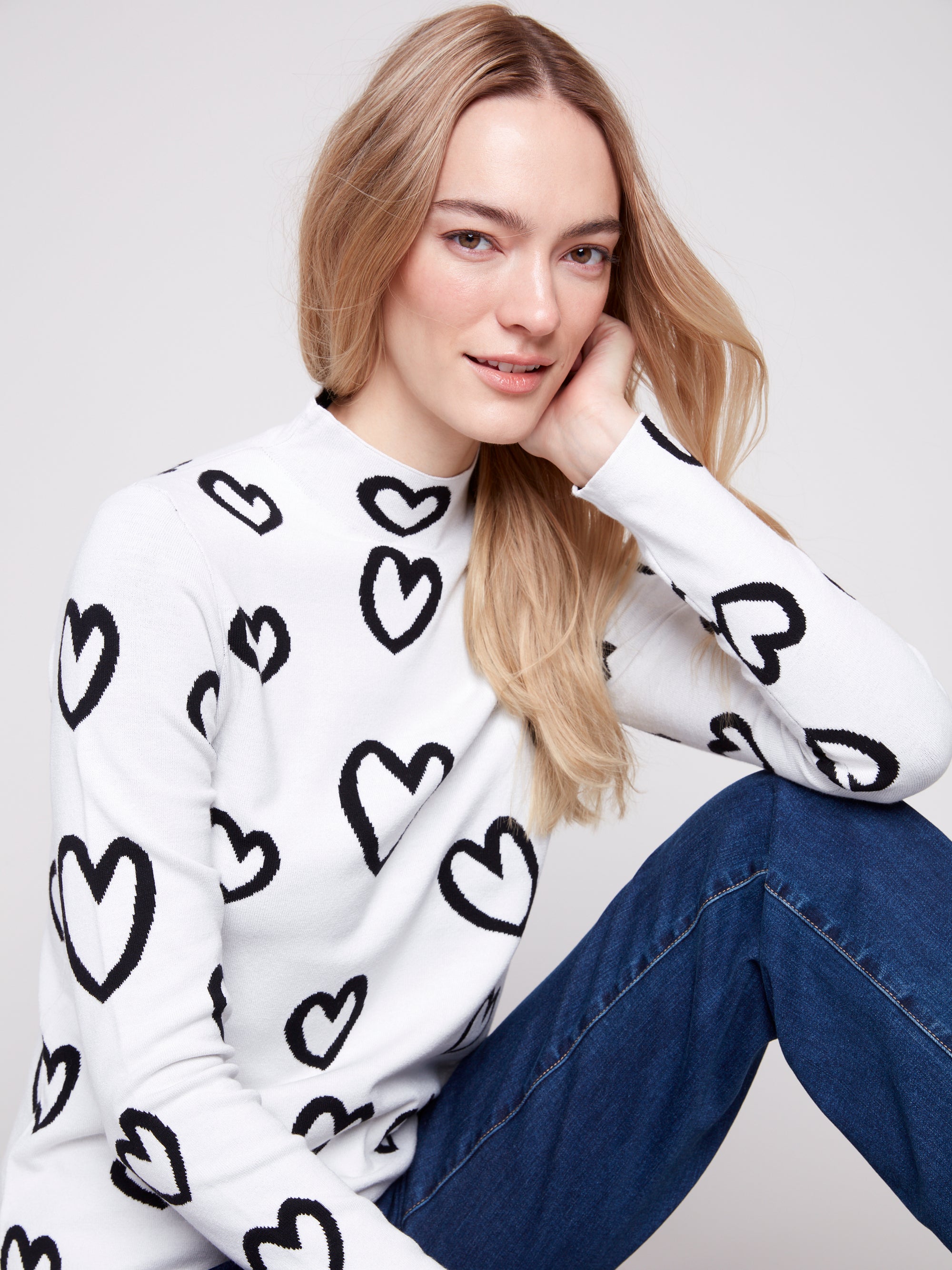 REVERSIBLE SWEATER | MOCK NECK: HEARTS-Jackets & Sweaters-CHARLIE B-Coriander