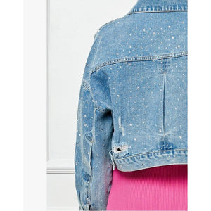 RHINESTONE CROPPED DENIM JACKET-Jackets & Sweaters-VEVERET-SMALL-MEDIUM DENIM-Coriander