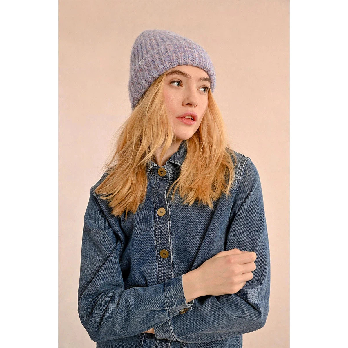 RIB KNIT CUFFED BEANIE-Accessories-MOLLY BRACKEN-Coriander