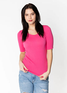 RIBBED CREW TEE-Tops-CEST MOI-ONE-FUSHIA-Coriander