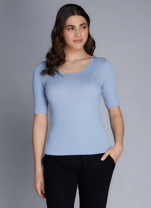 RIBBED CREW TEE-Tops-CEST MOI-ONE-LIGHT BLUE-Coriander