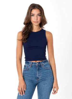 RIBBED CROPPED TANK-Basics-CEST MOI-ONE-Navy-Coriander