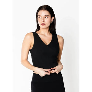 RIBBED SLEEVELESS WRAP TOP-Shirts & Tops-CEST MOI-ONE-Black-Coriander