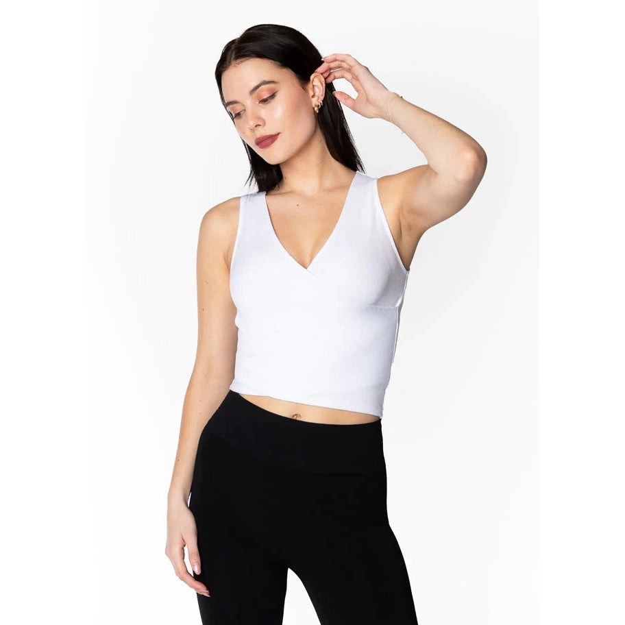 RIBBED SLEEVELESS WRAP TOP-Shirts & Tops-CEST MOI-ONE-White-Coriander