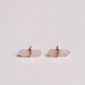 ROSE QUARTZ WIRE WRAPPED STUDS-Jewellery-JAX KELLY-Coriander