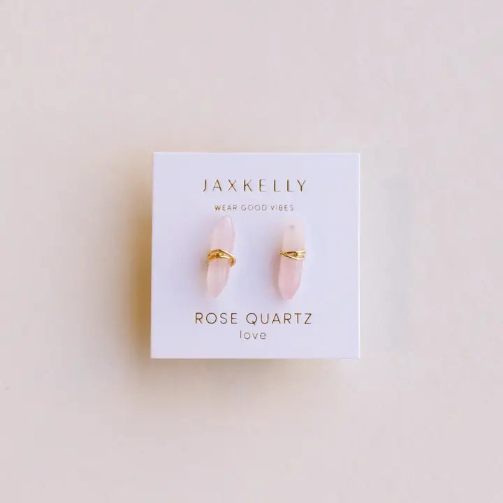 ROSE QUARTZ WIRE WRAPPED STUDS-Jewellery-JAX KELLY-Coriander