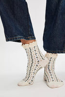ROSEBUD WAFFLE KNIT ANKLE SOCK | IVORY-Socks & Footwear-FREE PEOPLE-Coriander