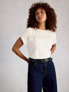 RUCHED TEE | RACHEL-Tops-WHITE STUFF-6-NATURAL-WHITE-Coriander