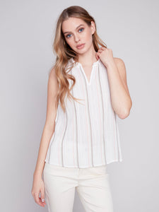 RUFFLED COLLAR TOP-Tops-CHARLIE B-SMALL-STRIPED-Coriander