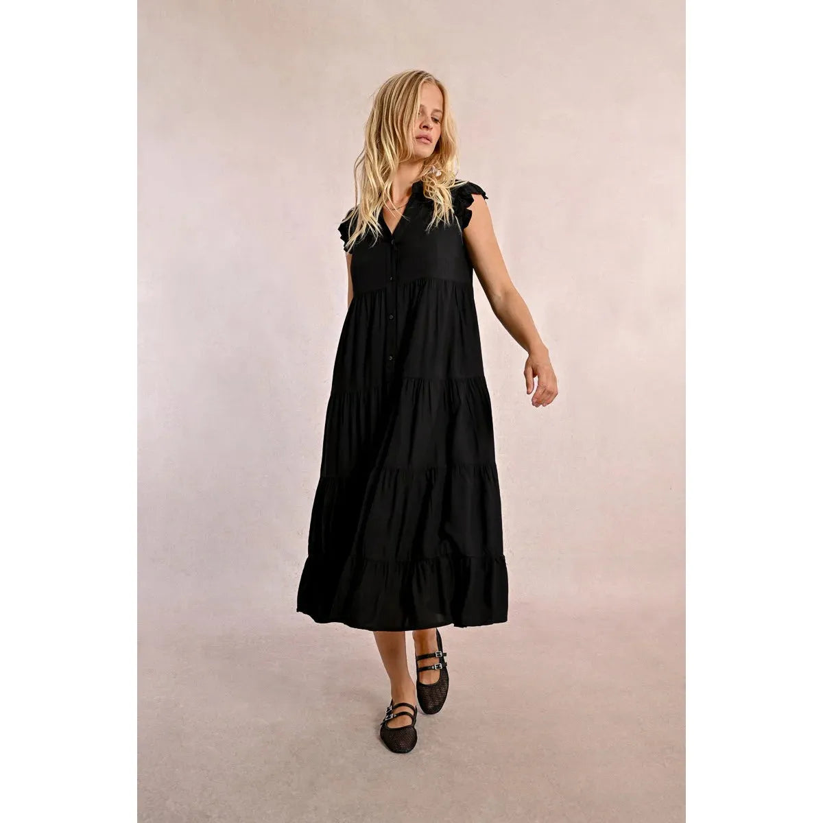 RUFFLED MAXI DRESS-Dress-MOLLY BRACKEN-Coriander