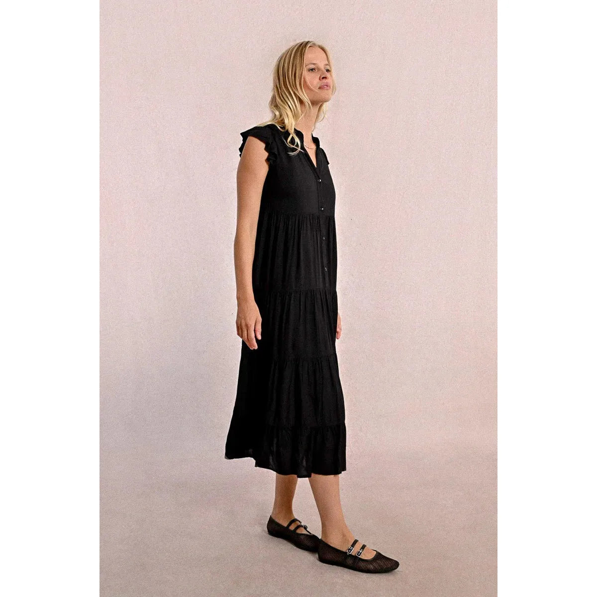 RUFFLED MAXI DRESS-Dress-MOLLY BRACKEN-Coriander