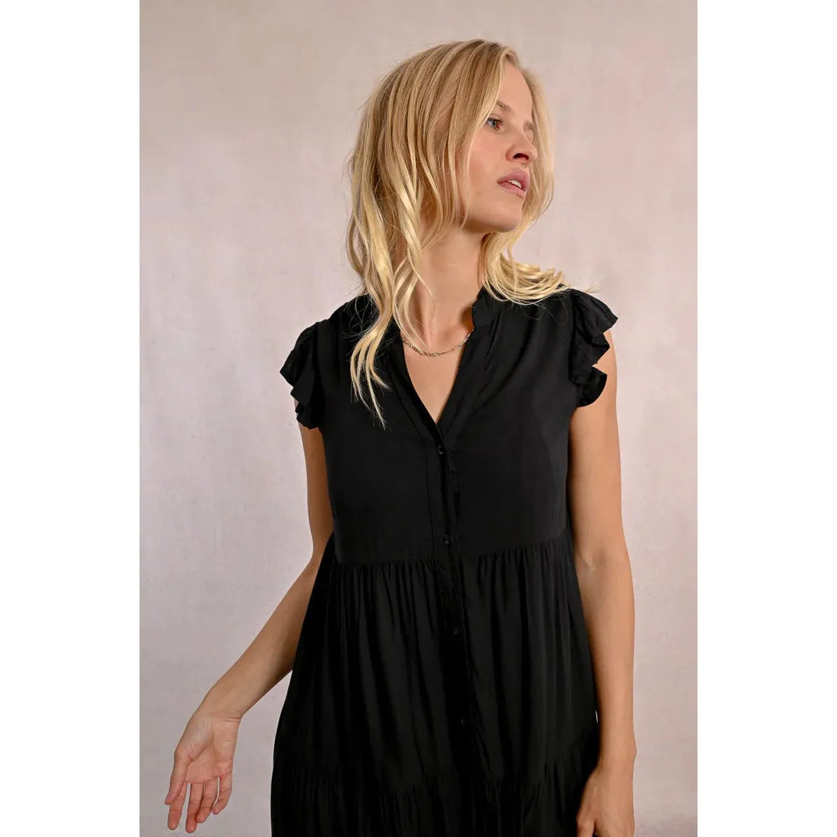 RUFFLED MAXI DRESS-Dress-MOLLY BRACKEN-SMALL-Black-Coriander