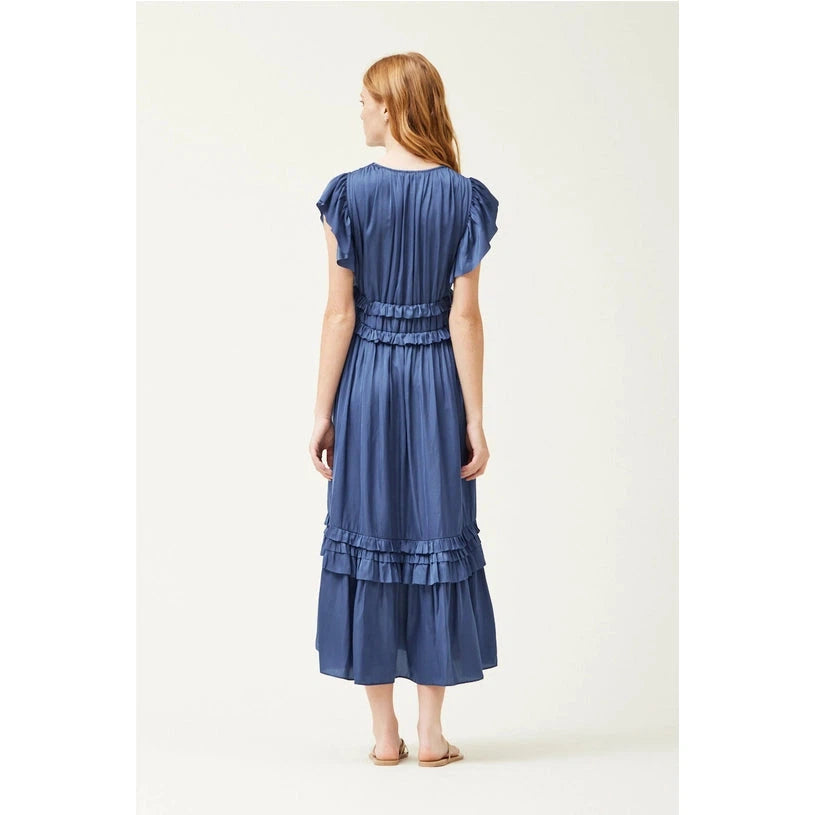 RUFFLED V-NECK DRESS-Dresses-GRADE AND GATHER-Coriander