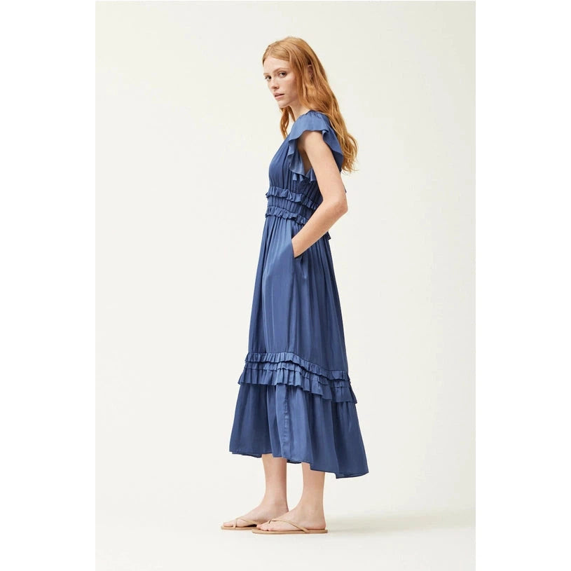 RUFFLED V-NECK DRESS-Dresses-GRADE AND GATHER-Coriander