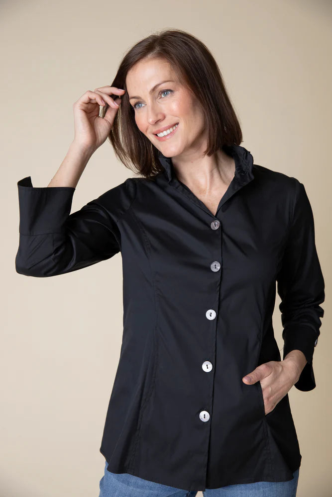 SCULPTED COLLAR TUNIC-Shirts & Tops-HABITAT-XSMALL-Black-Coriander